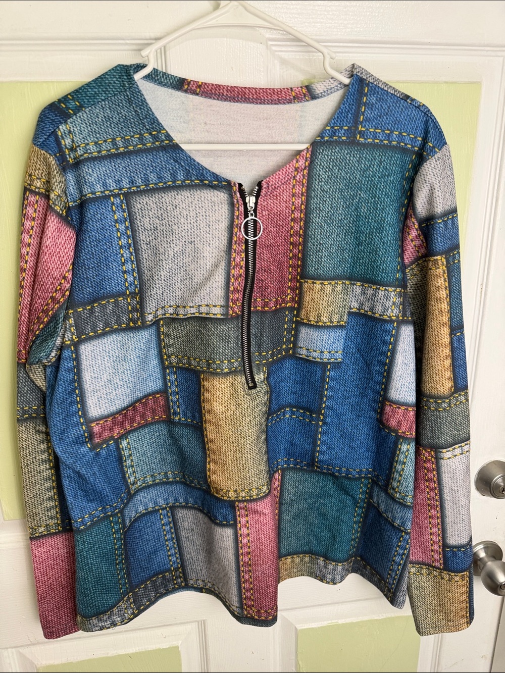 Colorblock Patchwork Half-Zip Top - Multicolor